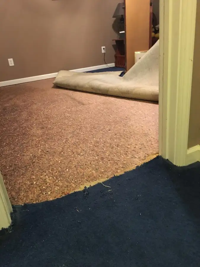 Carpet pad removal revealing water damage during Drying & Dehumidification in North Salt Lake